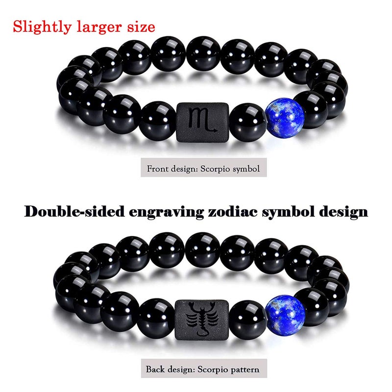 VLINRAS Zodiac Scorpio Bracelet for Men Women Scorpio Gifts Natural Black Onyx Stone Zodiac Bracelet Jewelry - Image 2
